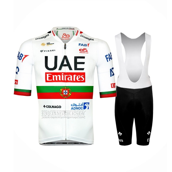 2024 Cycling Jersey UAE Portugal Champion White Short Sleeve And Bib Short